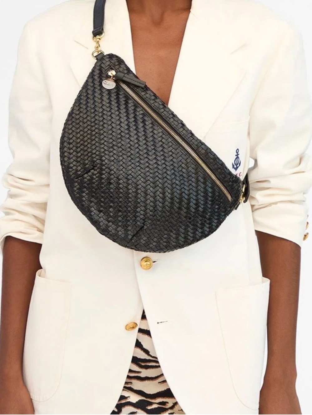 Clare V. Grande Fanny Woven Black Crossbody bag